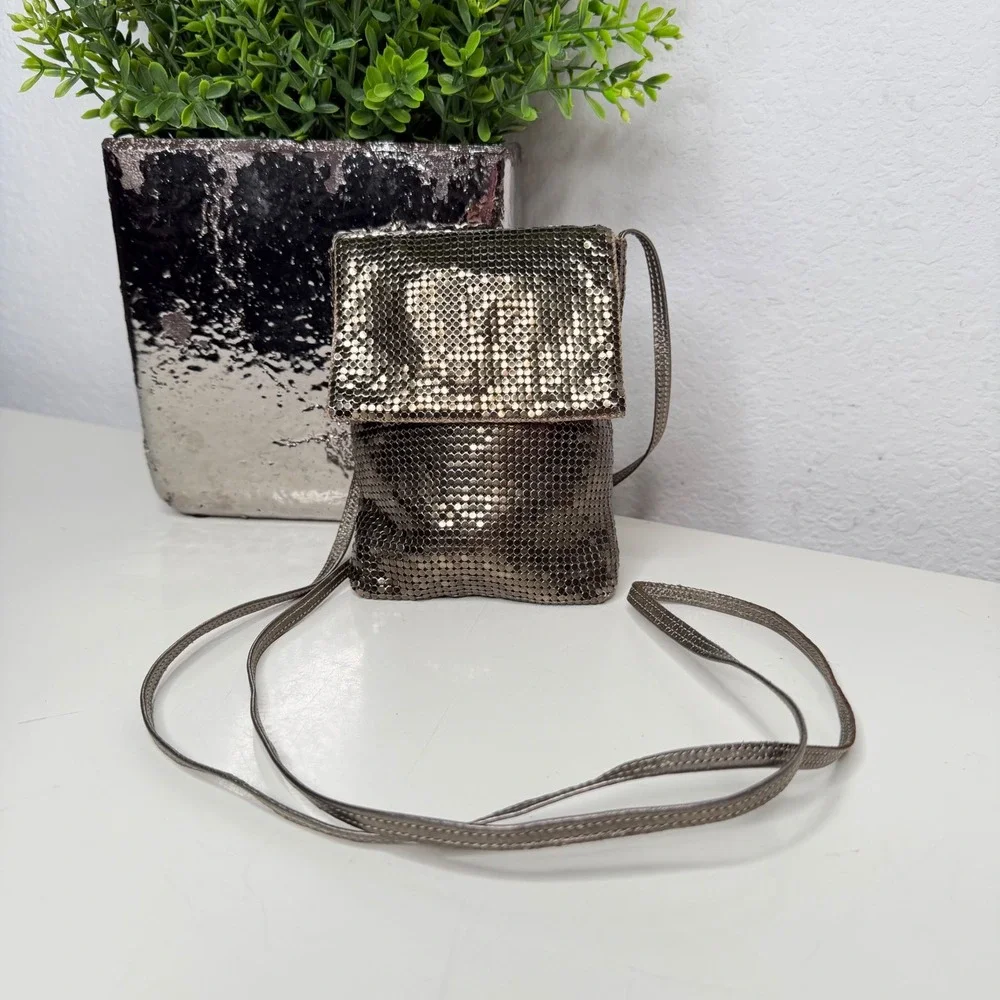 VTG Whiting & Davis Crossbody Bag Womens Pewter Metal Mesh Glam Small OS‎